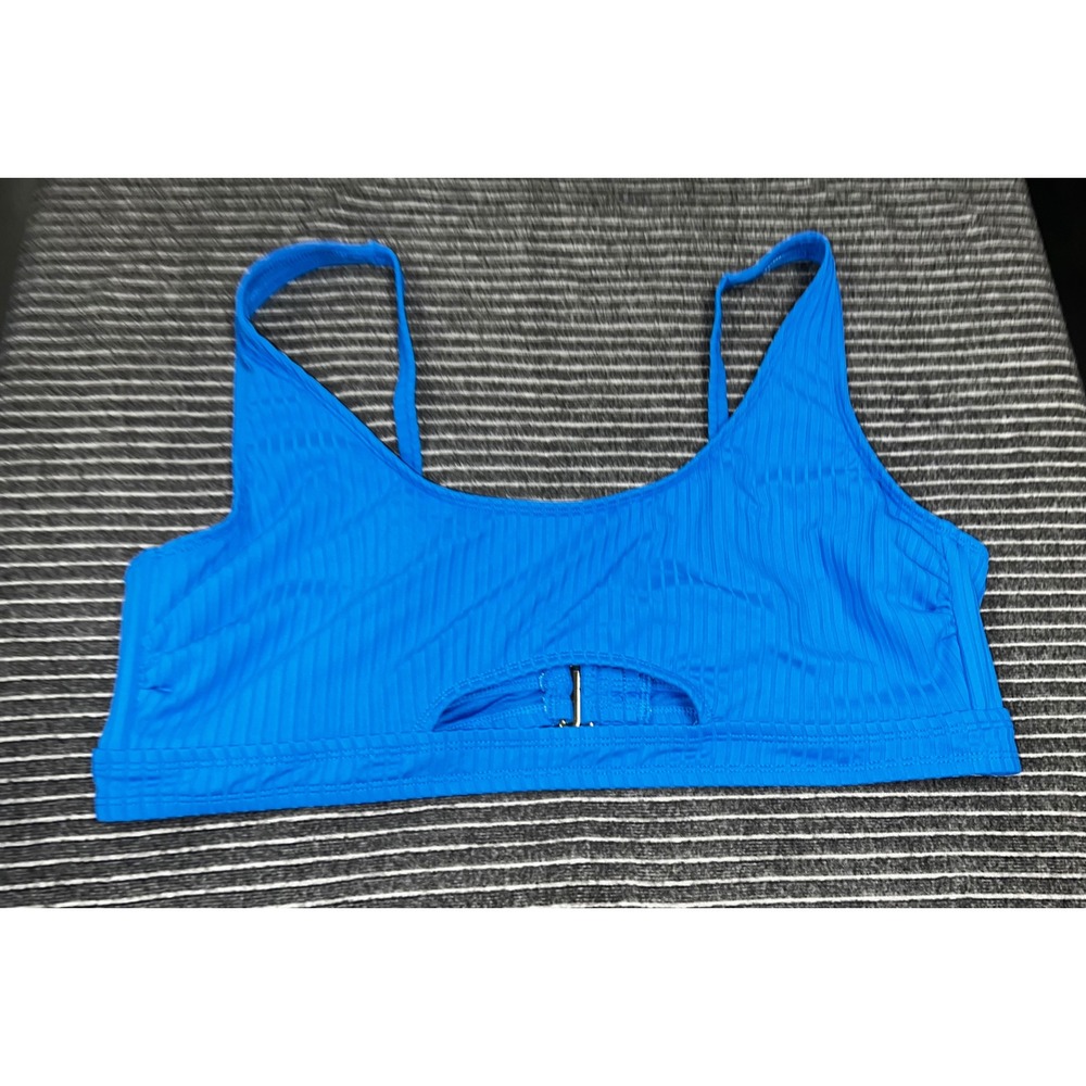 Time and Tru Blue Ribbed Front Cutout Swim Top XL‎ 16-18 Adjustable Straps